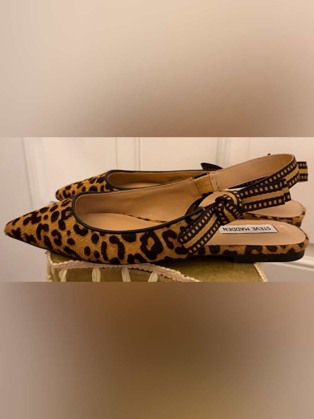 Steve Madden Leopard Print Pointed Slingback Flats in Tan and Black